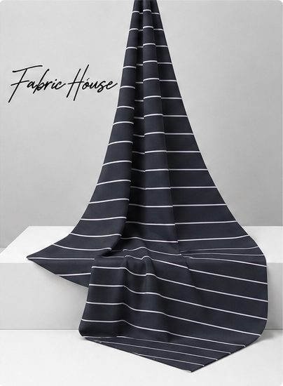 Midnight Fine Pinstripe crepe draped to show fall