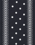 Black Polka Dot Border crepe, print close up