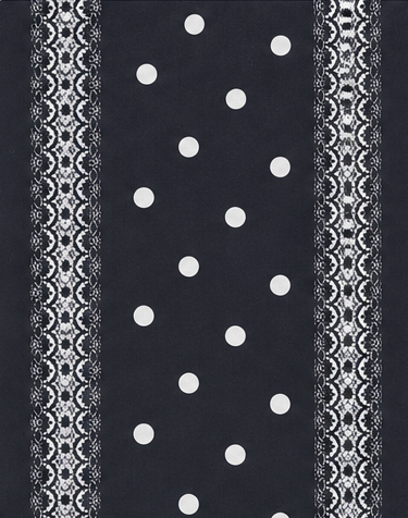Black Polka Dot Border crepe, print close up