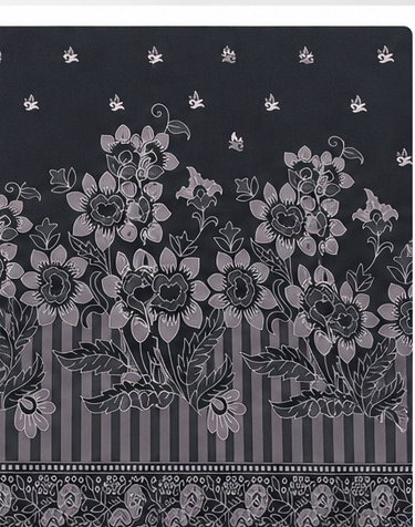 Monochrome Floral Border crepe, print close up