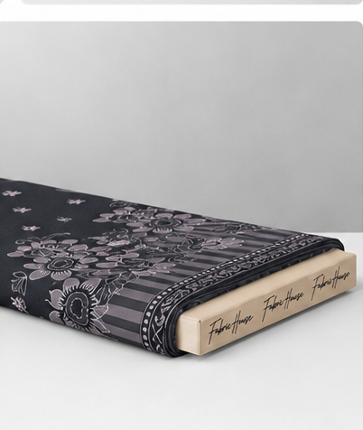 Monochrome Floral Border crepe folded