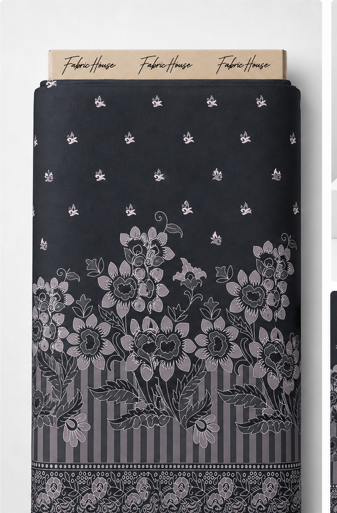 Monochrome Floral Border crepe full roll