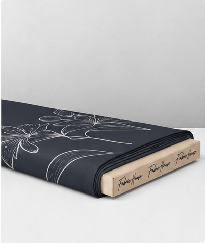 White Outline Floral on Navy crepe folded