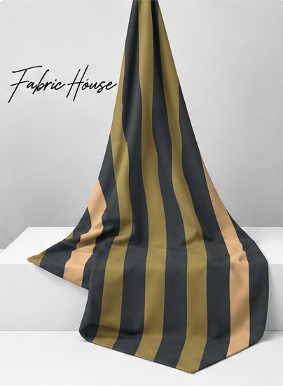 Mustard and Grey Vertical Stripes crepe draped to show fall