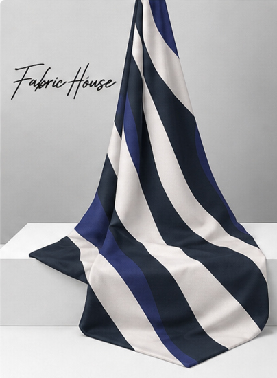 Navy Ivory Curved Stripes crepe draped to show fall