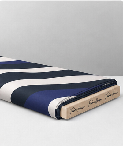 Navy Ivory Curved Stripes crepe folded