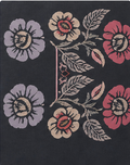 Colorful Folk Floral on Black crepe, print close up