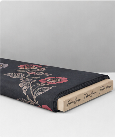 Colorful Folk Floral on Black crepe folded