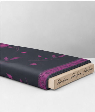 Fuchsia Floral on Charcoal crepe folded