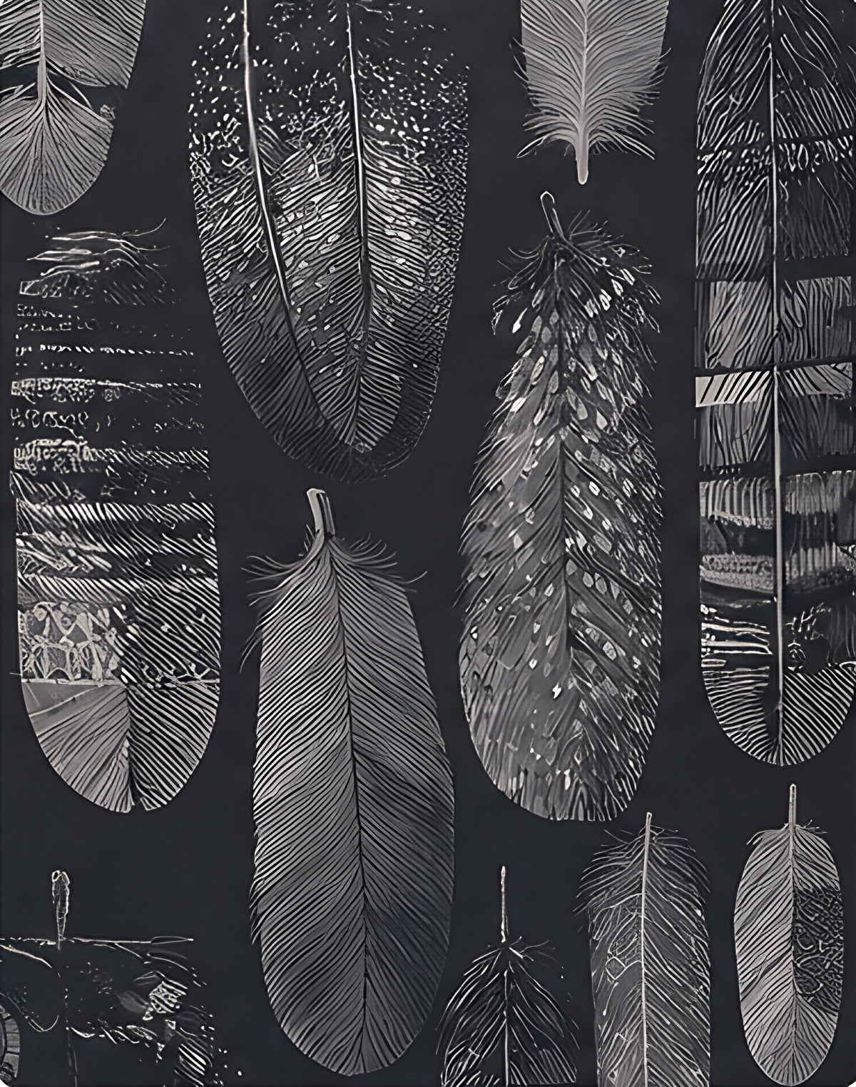 Grey Abstract Leaf Texture crepe, print close up