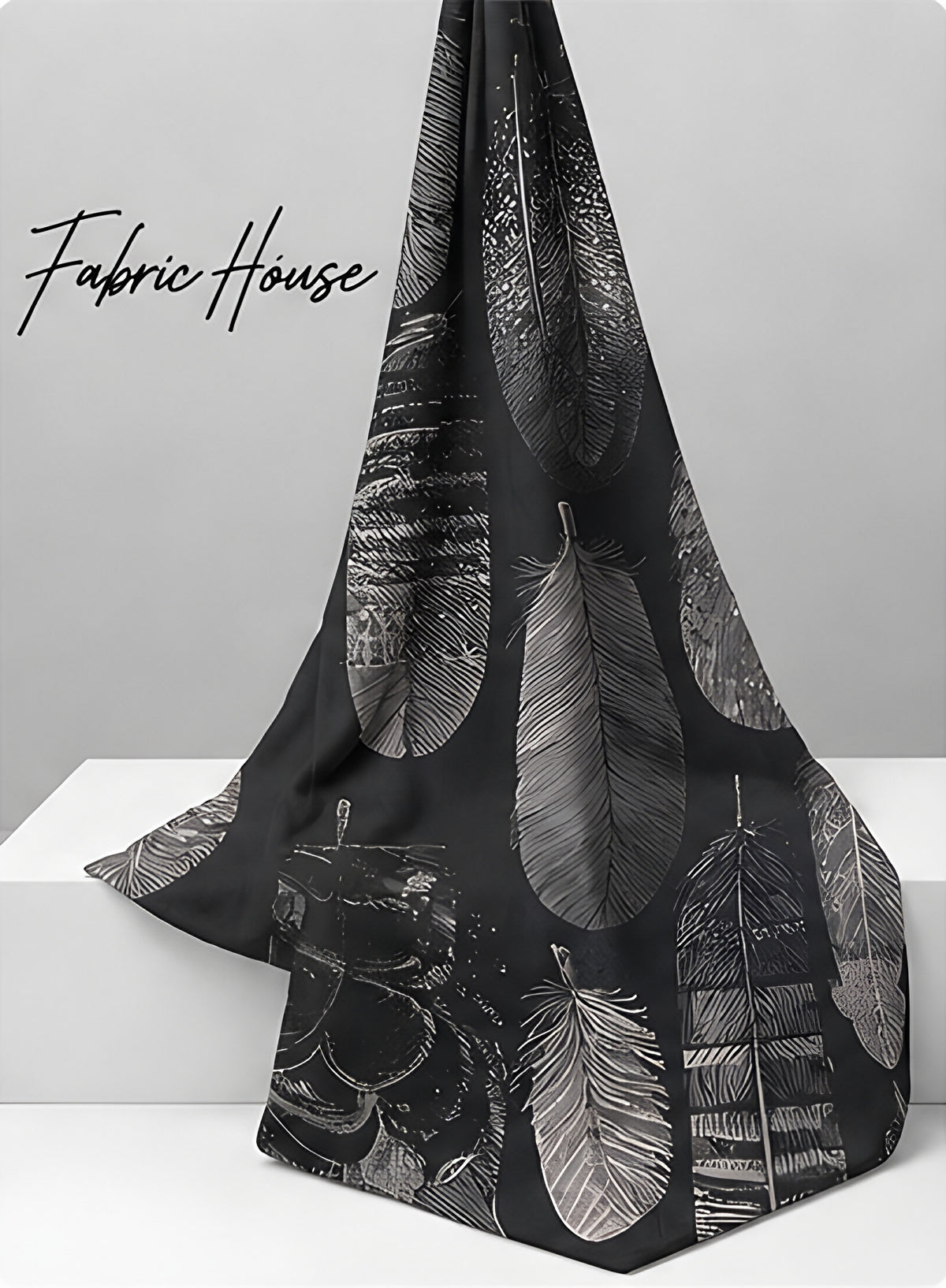 Grey Abstract Leaf Texture crepe draped to show fall