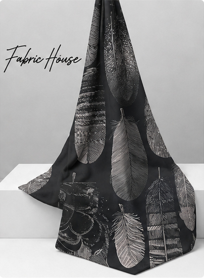 Grey Abstract Leaf Texture crepe draped to show fall