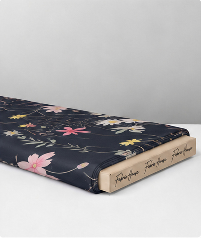 Pastel Wildflower on Navy crepe folded