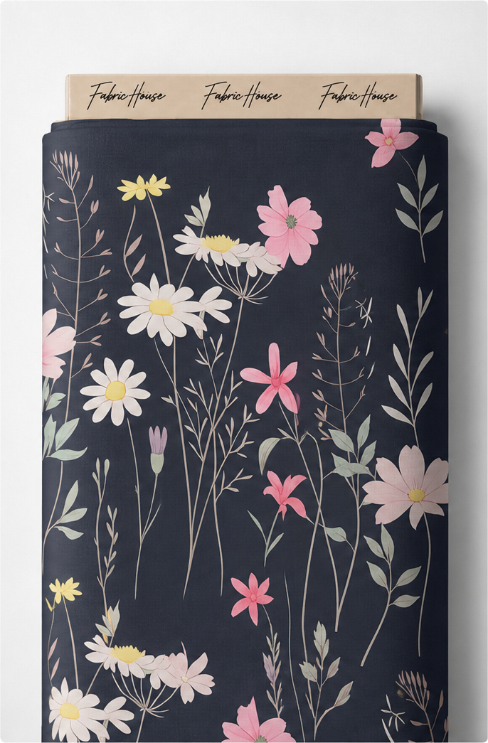 Pastel Wildflower on Navy crepe full roll