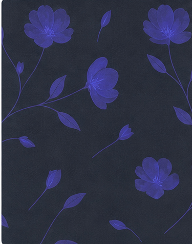 Cobalt Blue Floral on Navy crepe, print close up