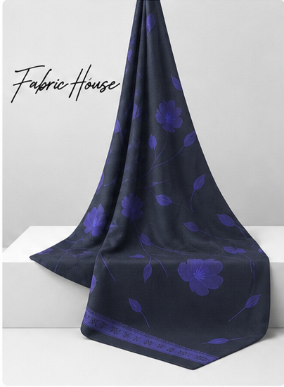 Cobalt Blue Floral on Navy crepe draped to show fall
