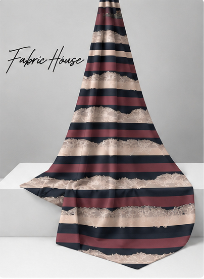 Blush Textured Horizontal Stripes crepe draped to show fall