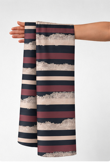 Blush Textured Horizontal Stripes crepe held in hand for scale