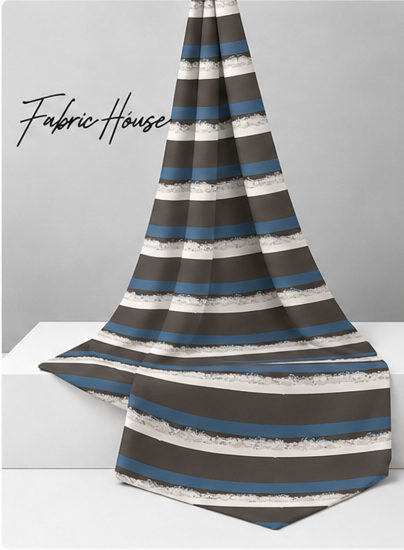 Blue Beige Textured Stripes crepe draped to show fall