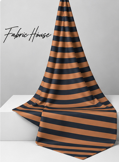Rust and Navy Bold Stripes crepe draped to show fall