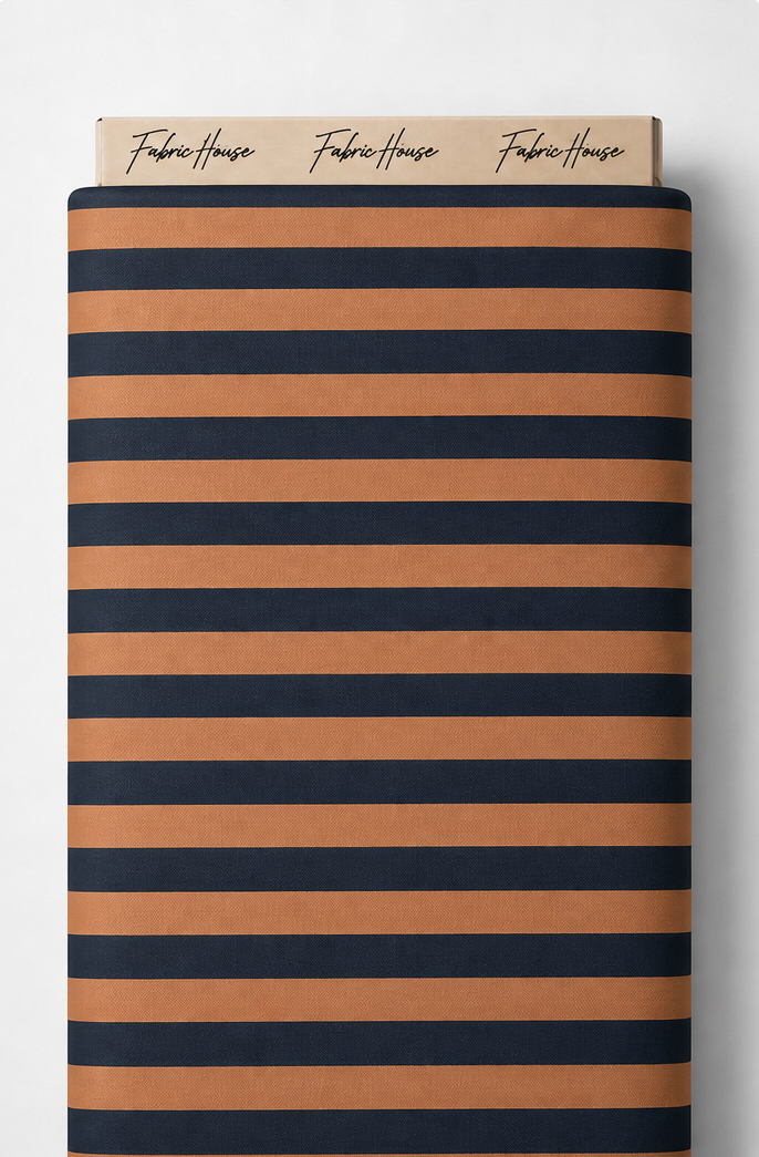 Rust and Navy Bold Stripes crepe full roll