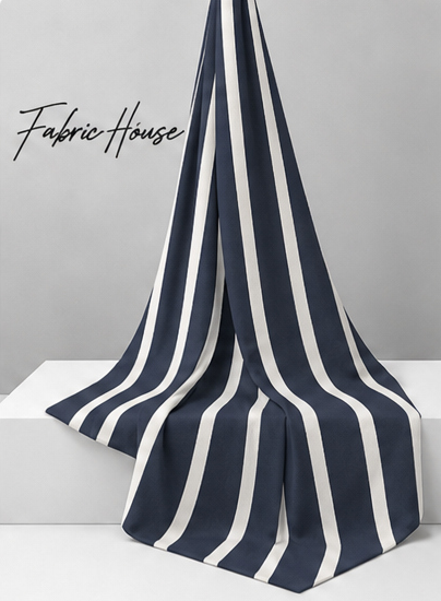 Classic Navy Ivory Pinstripes crepe draped to show fall