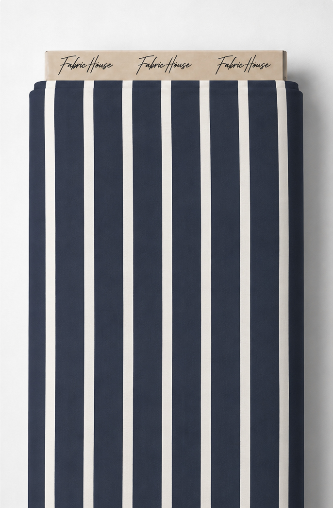 Classic Navy Ivory Pinstripes crepe full roll