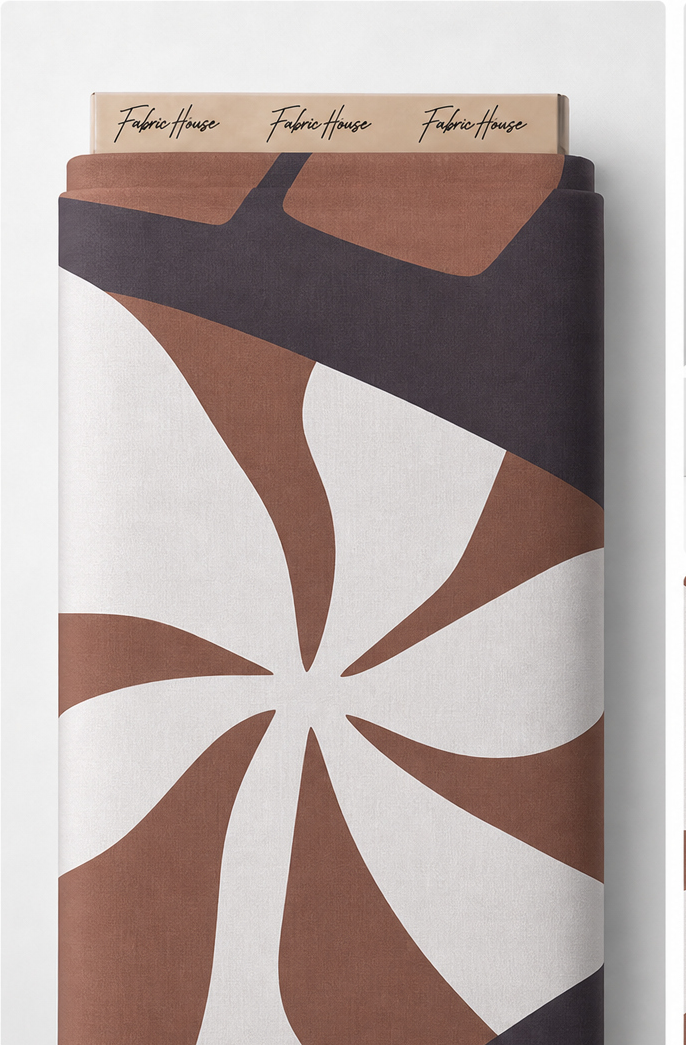 Brown Ivory Swirl Abstract crepe full roll
