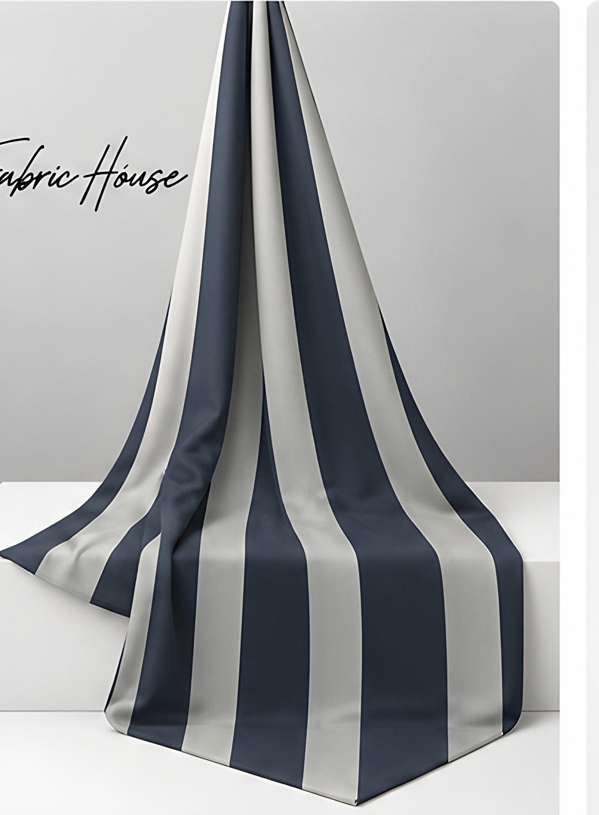 Navy Grey Broad Stripes crepe draped to show fall