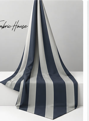 Navy Grey Broad Stripes crepe draped to show fall