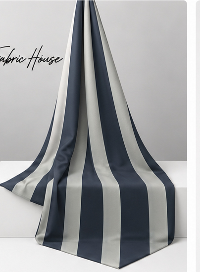 Navy Grey Broad Stripes crepe draped to show fall