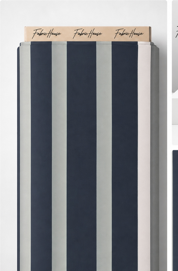 Navy Grey Broad Stripes crepe full roll