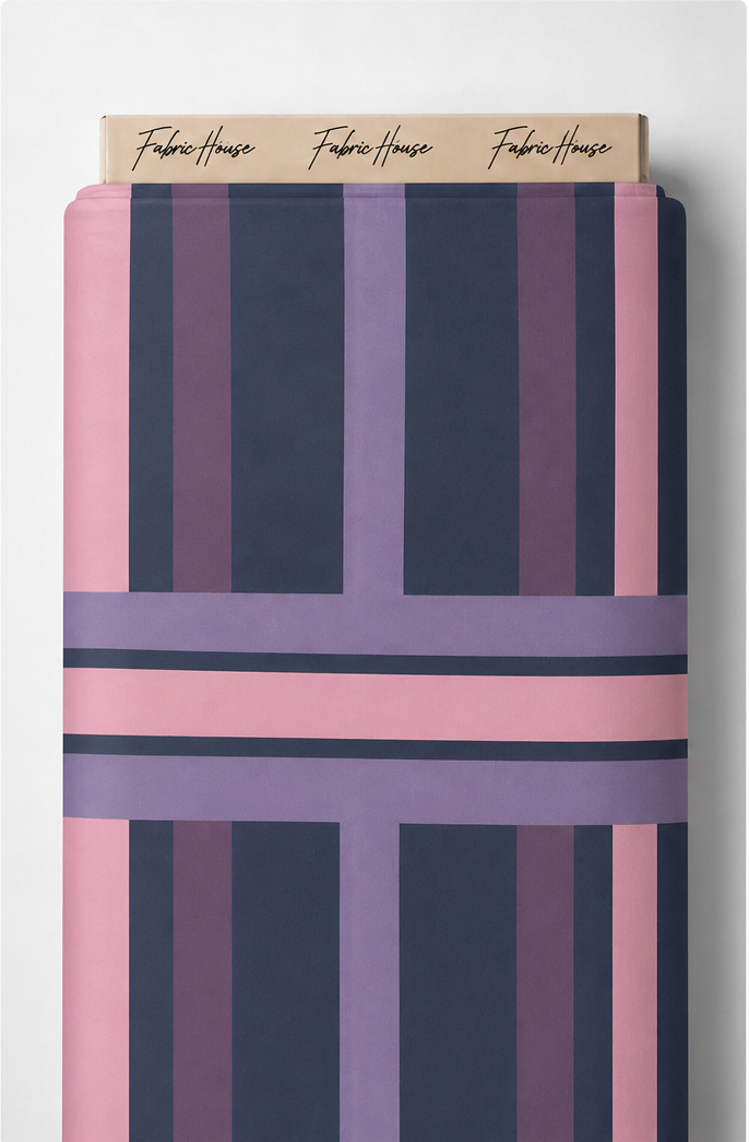 Mauve Geometric Stripe Blocks crepe full roll