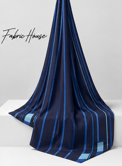 Electric Blue Linear Geometry crepe draped to show fall