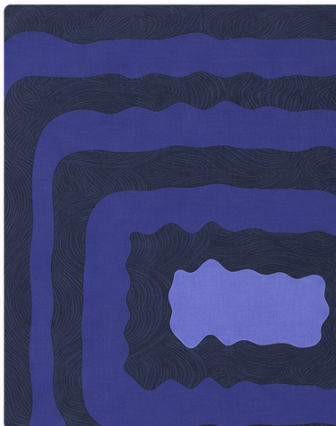 Indigo Layered Square Motif crepe, print close up