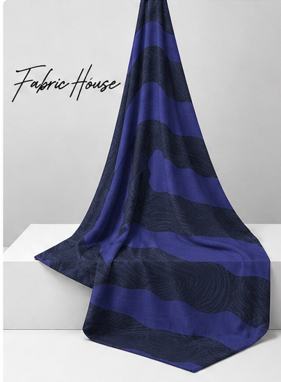 Indigo Layered Square Motif crepe draped to show fall