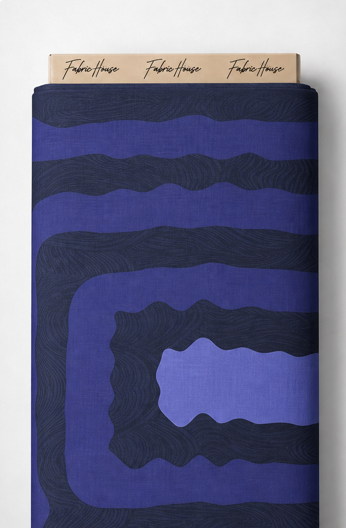 Indigo Layered Square Motif crepe full roll