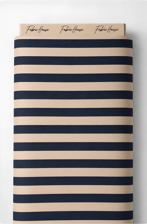 Beige and Navy Horizontal Stripes crepe full roll