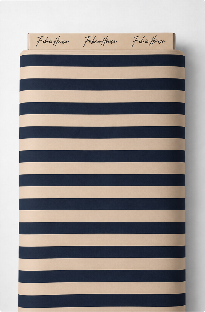 Beige and Navy Horizontal Stripes crepe full roll
