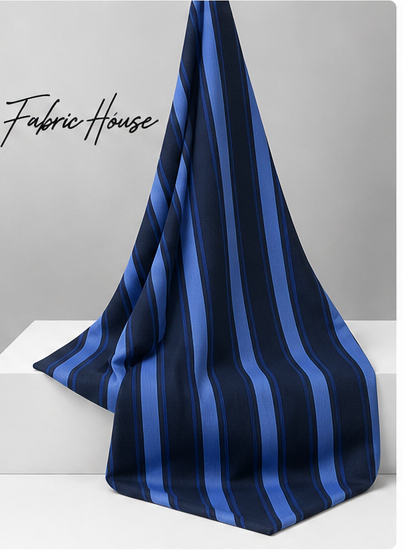 Blue Multitone Vertical Stripes crepe draped to show fall