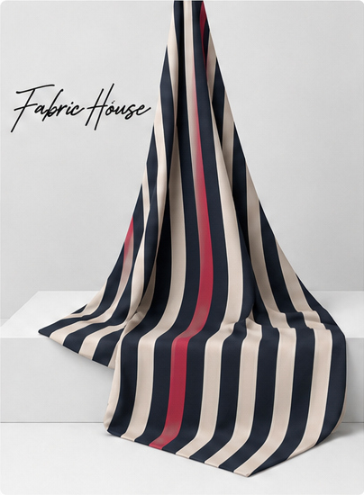 Navy Red Accent Stripes crepe draped to show fall