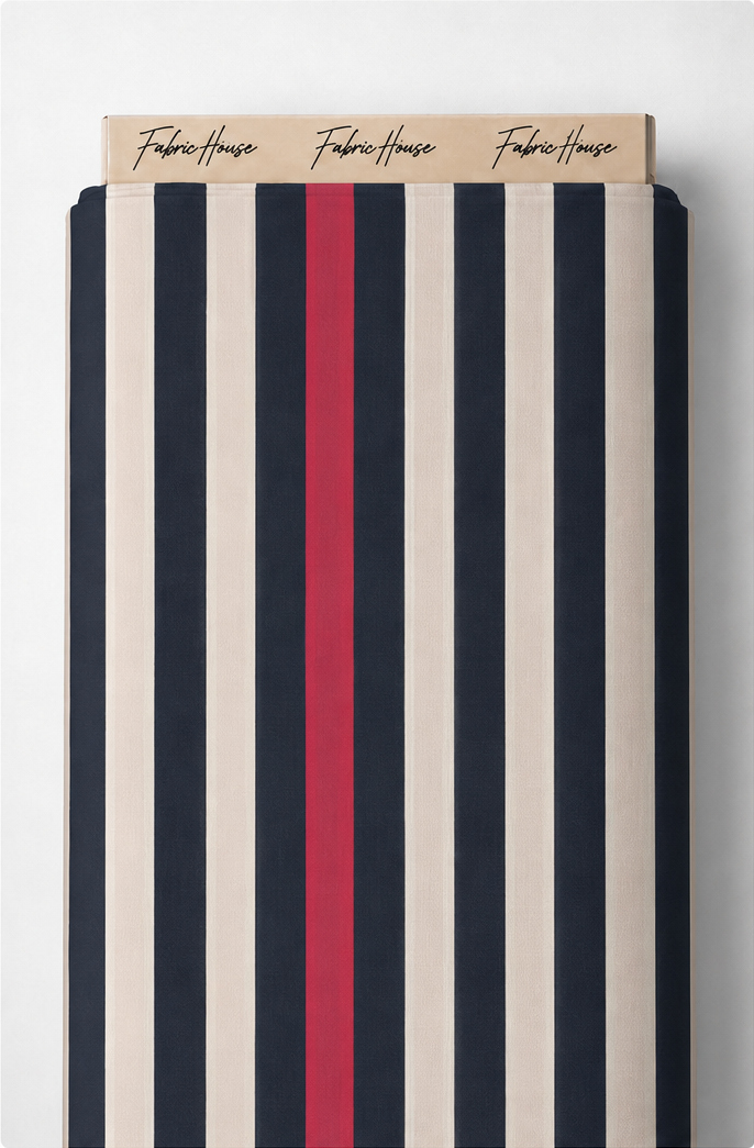 Navy Red Accent Stripes crepe full roll