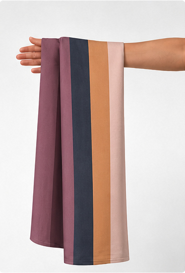 Terracotta Blush Colorblock Stripes crepe held in hand for scale