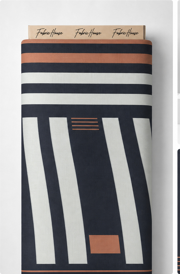 Navy Ivory Modern Geometry crepe full roll