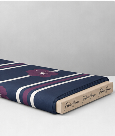Plum Floral Navy Stripes crepe folded