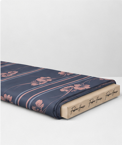 Navy Rose Floral Stripe crepe folded