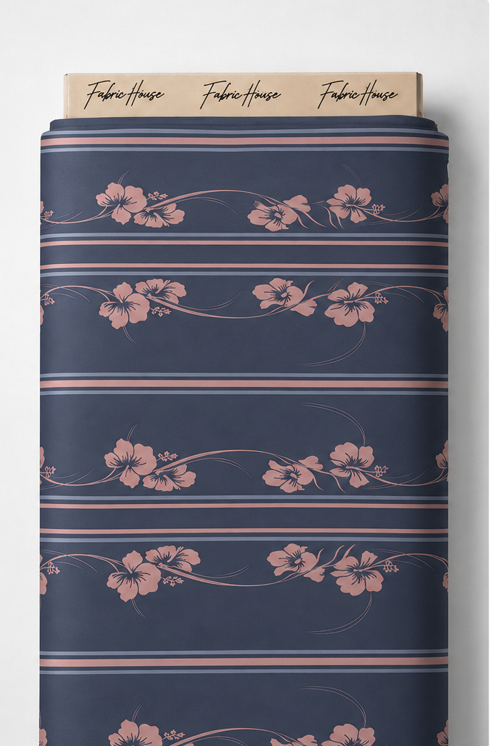 Navy Rose Floral Stripe crepe full roll