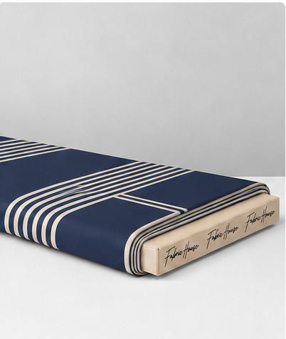 Navy Ivory Grid Stripes crepe folded