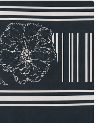 Black White Floral Geometry crepe, print close up
