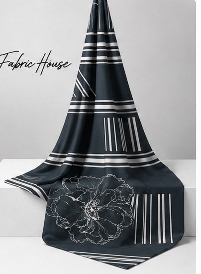 Black White Floral Geometry crepe draped to show fall